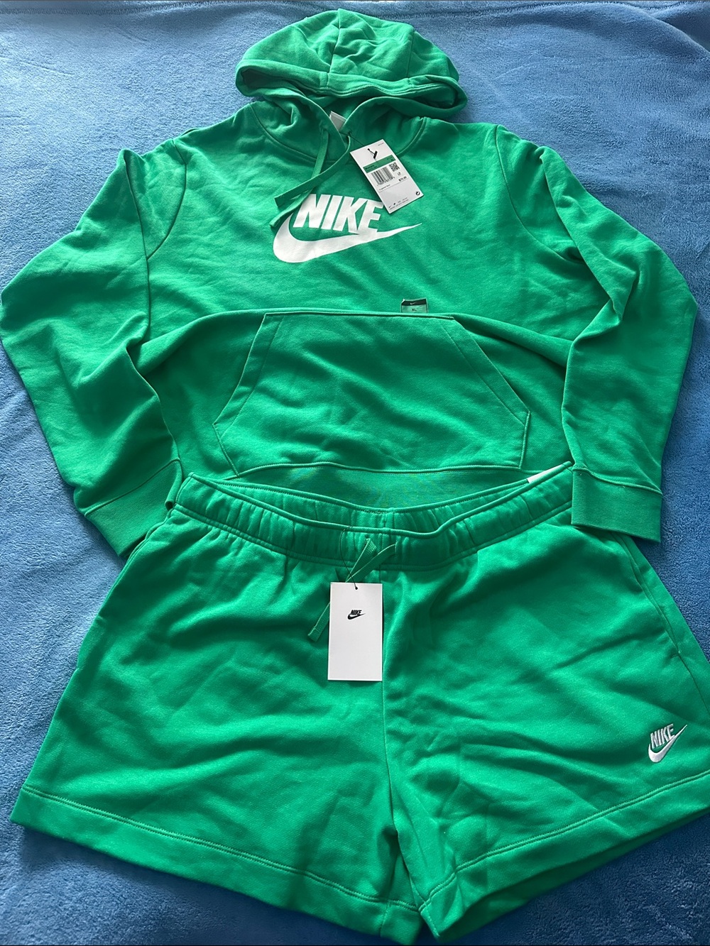 Nike Bright Green Hoodie and Shorts Set with White Logo